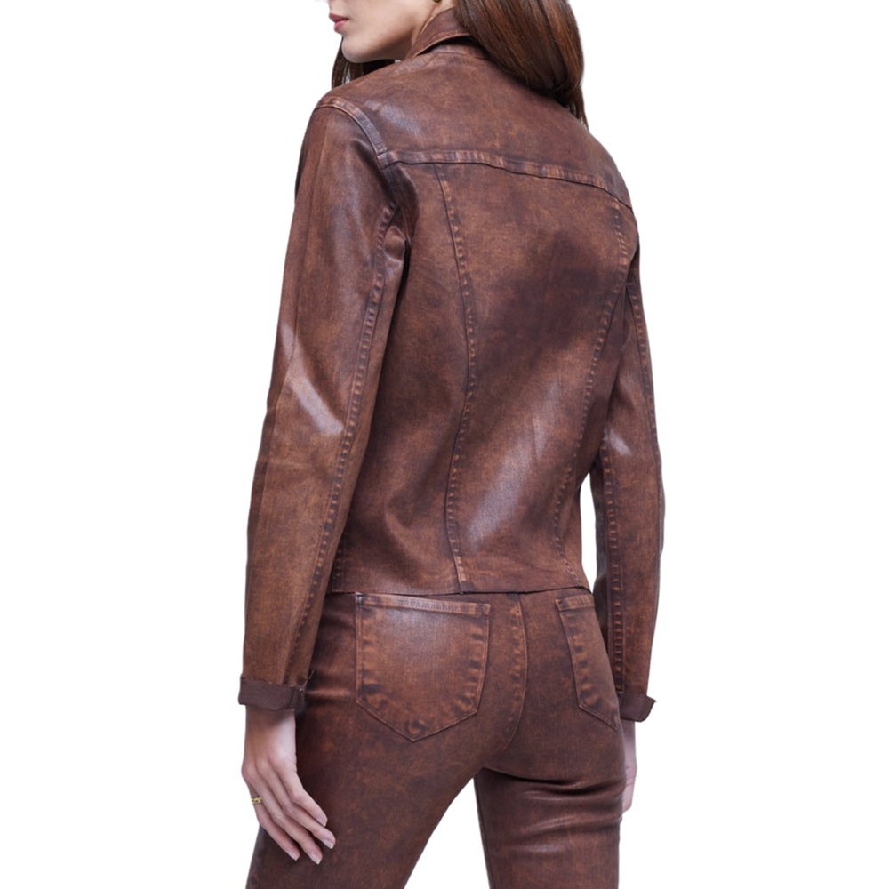 SALE🌟LIKE NEW L'AGENCE | SZ S | Janelle Coated Cropped Slim Raw Hem Jacket Java - Picture 4 of 9